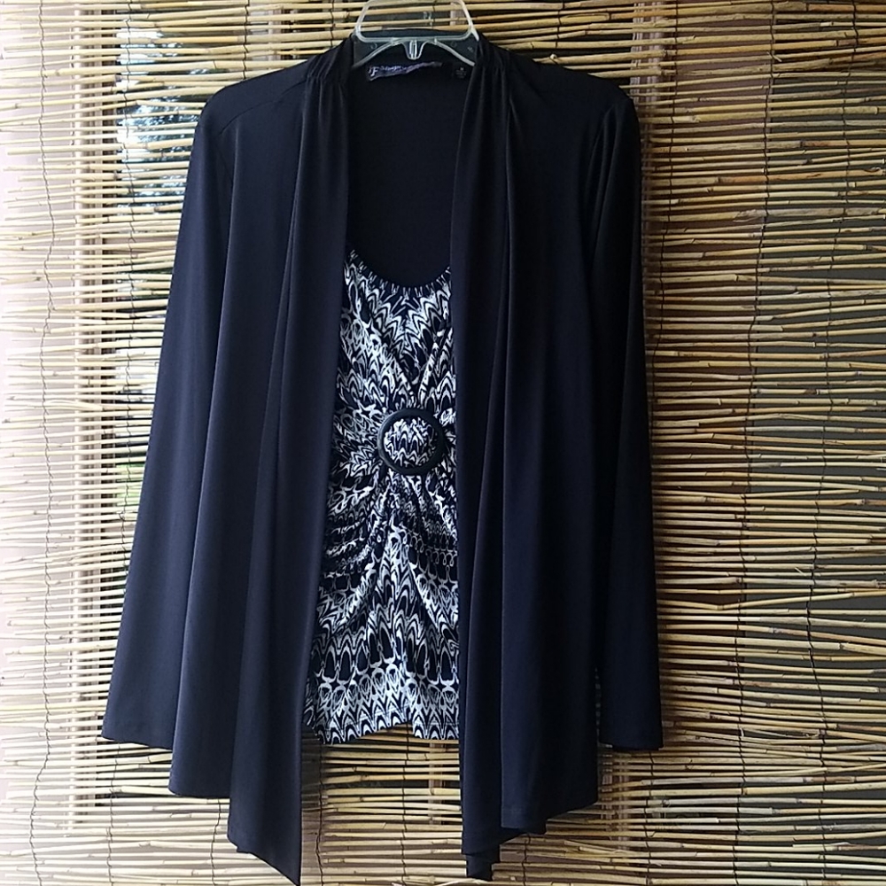 Simply French hi-low Blouse Cardigan Black & White